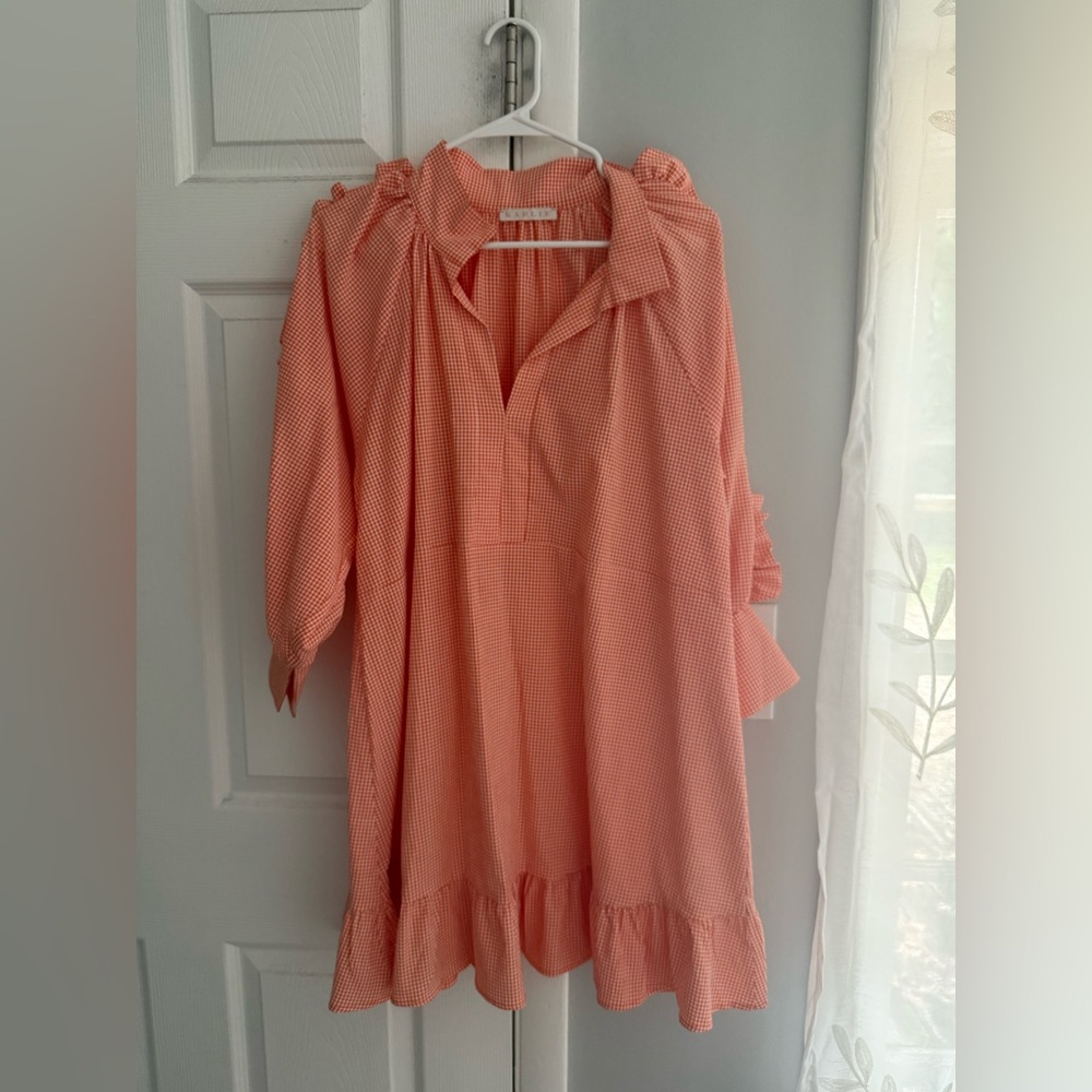 Karlie Orange and White Ruffle Gingham Dress